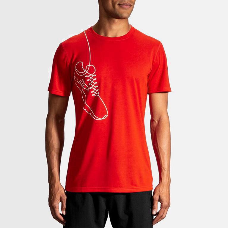 Brooks Distance Graphic Mens Short Sleeve Running Shirt - Red - Philippines (152086ORA)